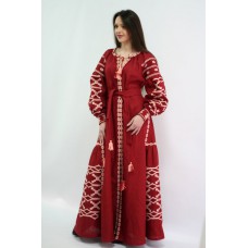 Boho Style Ukrainian Embroidered Maxi Broad Dress Red "Grace"